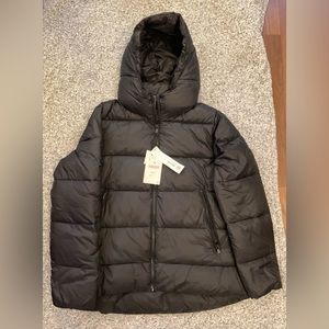 BNWT ZARA WOMEN'S HOODED PUFFER JACKET - SIZE LARGE - BLACK WATER REPELLENT COAT